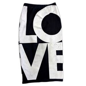 TopShop “LOVE” Black & Cream Midi Stretch Cotton 80s Vibe Tube Skirt, Sz. 0 / 2